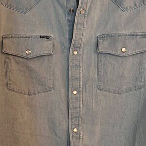 Men's Poncho, Performance Denim, Long Sleeve Button Up Shirt (Pearl Snaps)